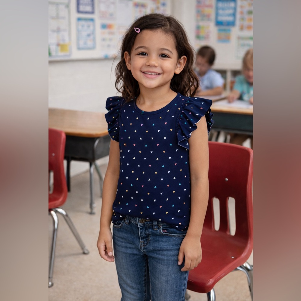 Carter’s Girls Navy Heart Print Flutter Sleeve Top